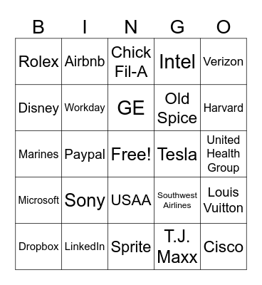 Brand Bingo Card