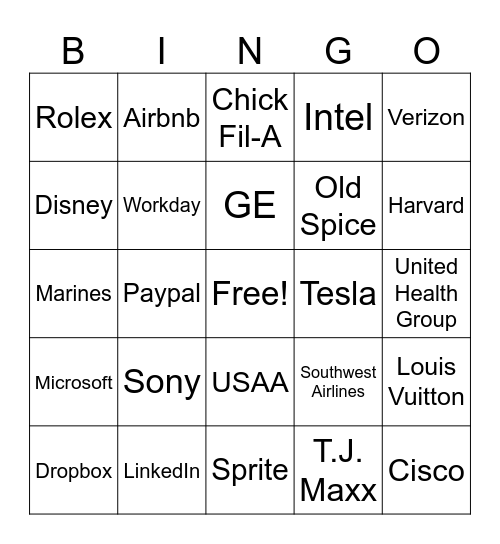 Brand Bingo Card
