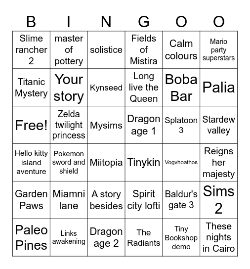 Kaths game libary 3 Bingo Card