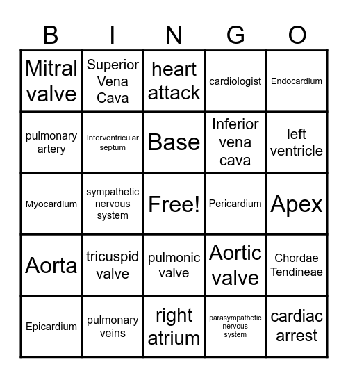 Cardiac Bingo Card