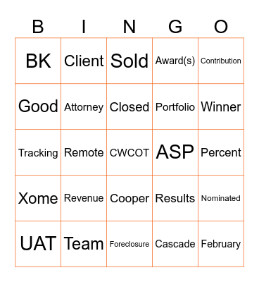 Buzz Word Bingo Card