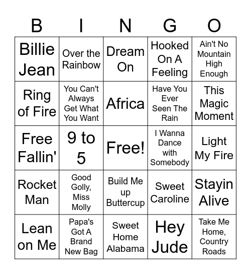 Musical Bingo 1 Bingo Card