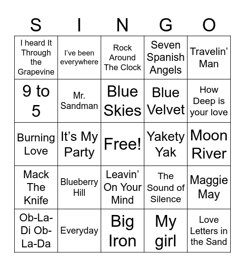 Music Bingo Card