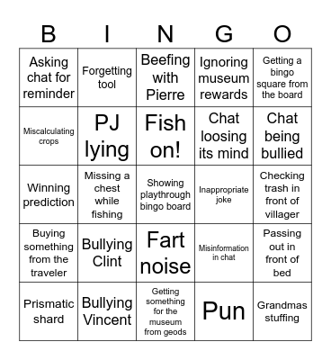 Stardew Streams Bingo Card