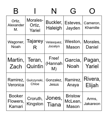 Who's in the hallway bingo Card