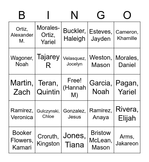 Who's in the hallway bingo Card