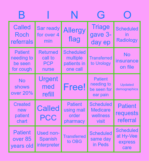 Bingo 1/17/2025 Bingo Card