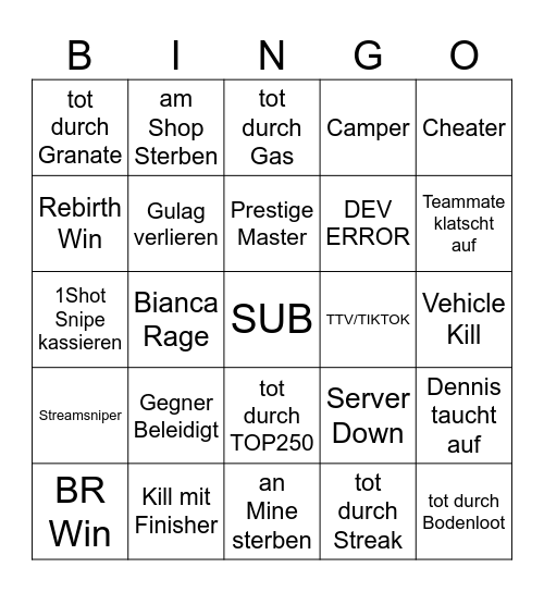 Warzone Bingo Card