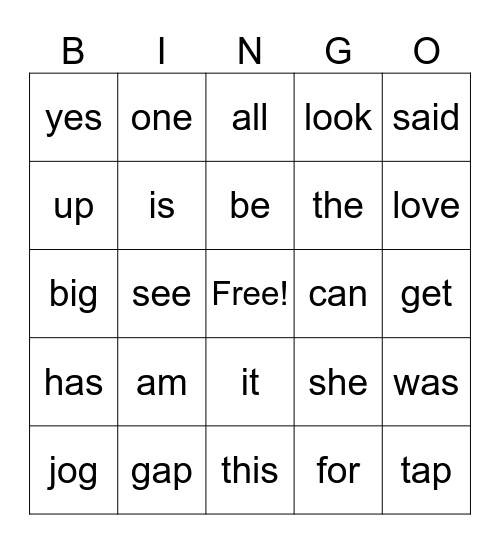 G1 Power Words Bingo Card