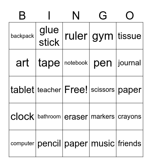 Picture Bingo Card