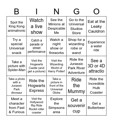 Universal Studios Orlando: Bingo Edition Bingo Card