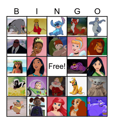 Disney Character Bingo Card