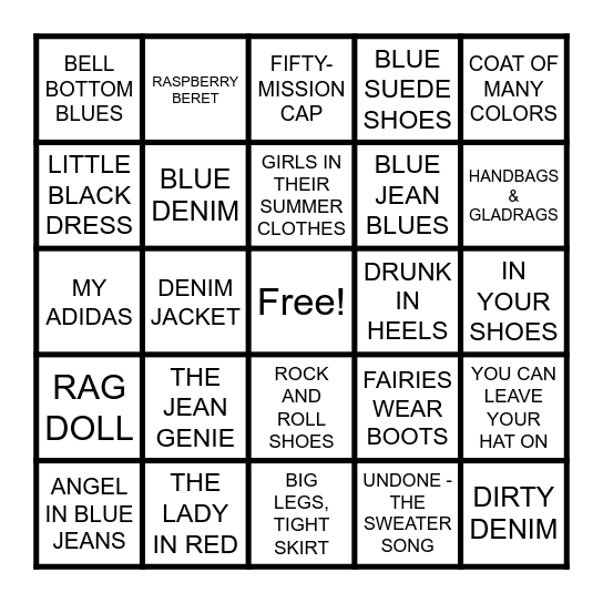 CLOTHES Bingo Card