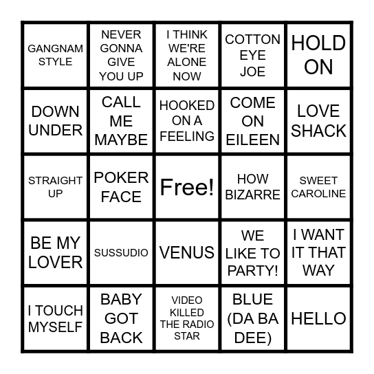 GUILTY PLEASURES Bingo Card