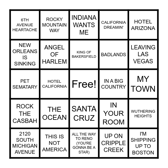 LOCATION Bingo Card