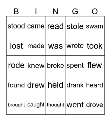 Irregular Verbs Bingo Card