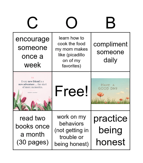 New Year’s Resolutions Bingo Card