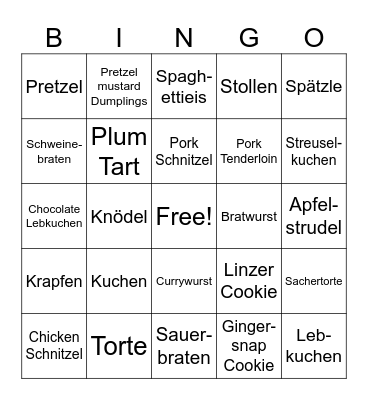 German Foods Bingo Card