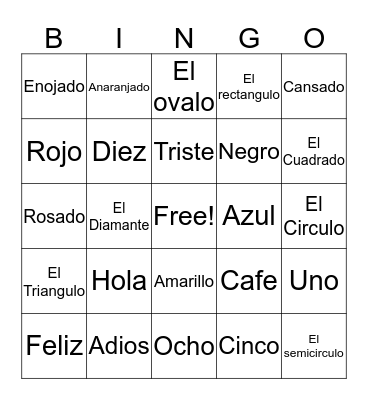 Vocabulario Bingo Card