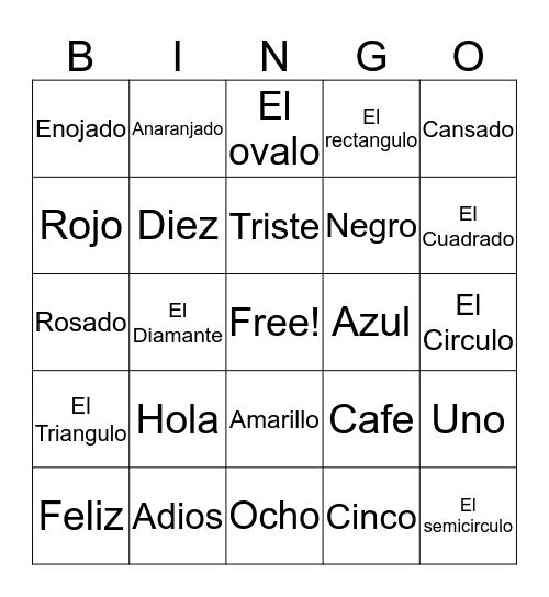 Vocabulario Bingo Card