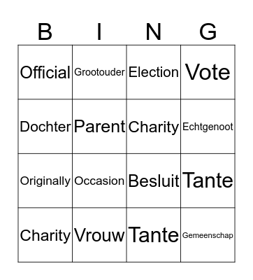 Vocabulary Unit 1 Bingo Card