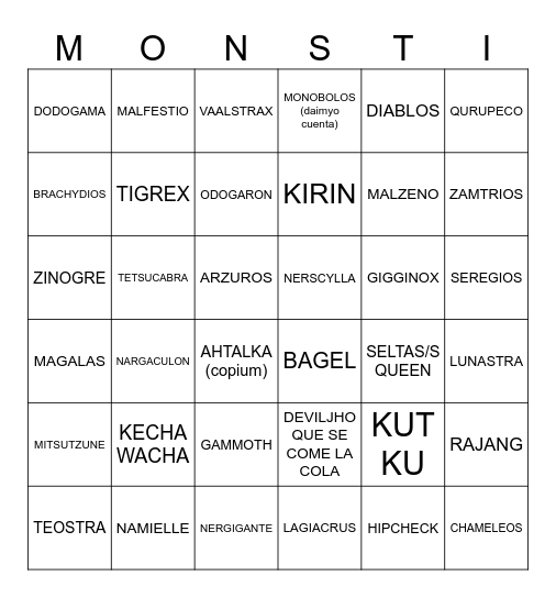 MONSTRUOS PARA WILDE Bingo Card