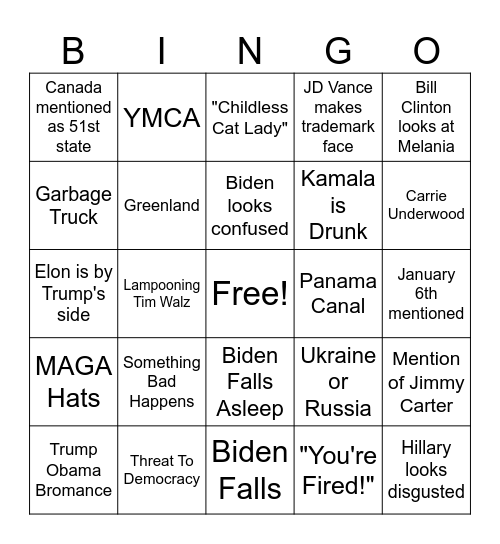 Inauguration Bingo Card