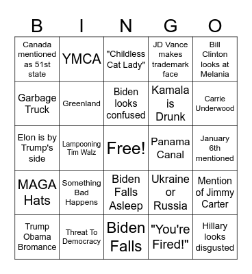 Inauguration Bingo Card