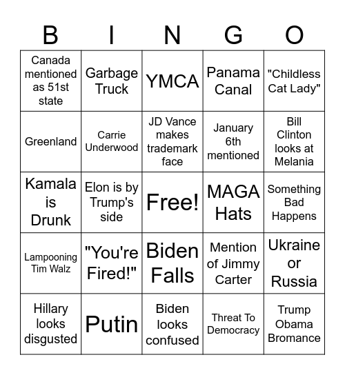 Inauguration Bingo Card