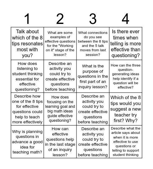 Asking effective questions Bingo Card