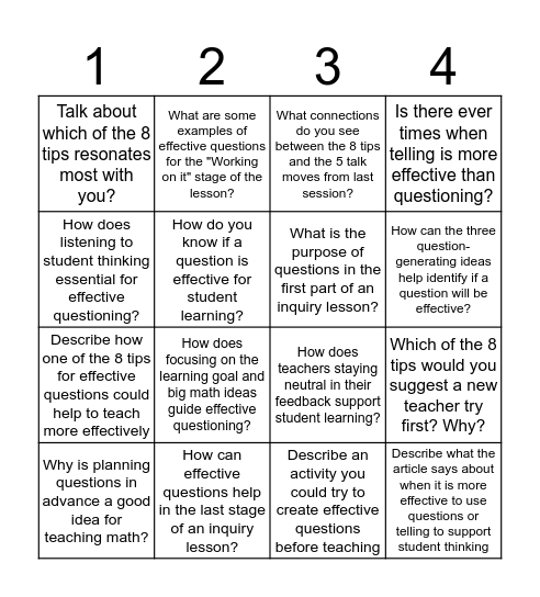 Asking effective questions Bingo Card