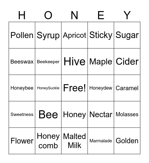 HONEY BINGO Card