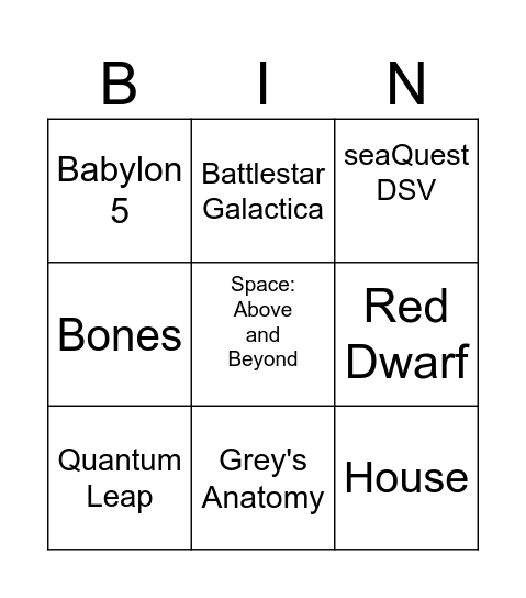 TV Shows Bingo Card