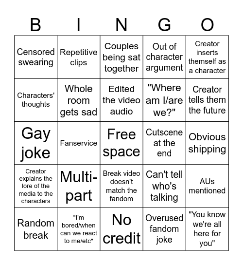 Gacha reacts bingo Card