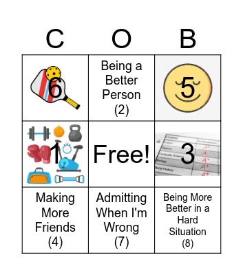 New Years Resolution's Bingo Card