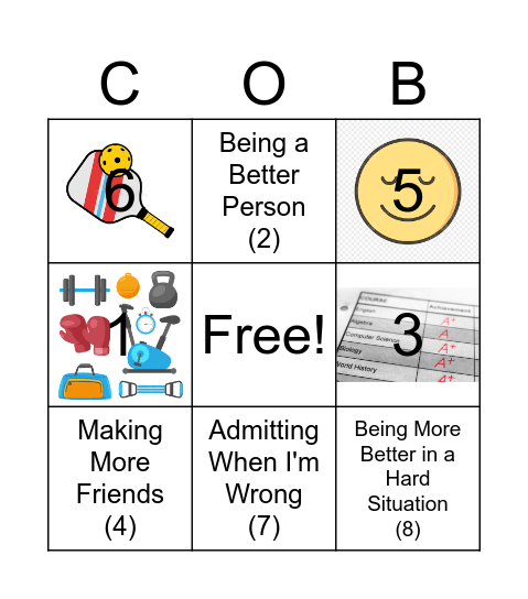 New Years Resolution's Bingo Card