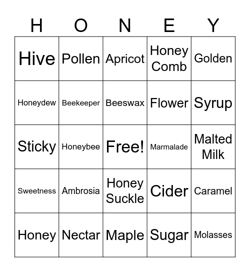 HONEY BINGO Card