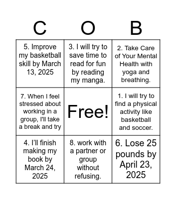 New Year’s Resolutions Bingo Card