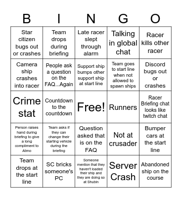 Daymar Rally Bingo Card