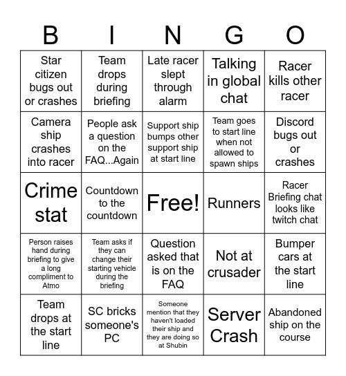 Daymar Rally Bingo Card