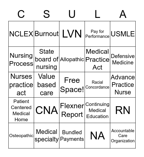 Health Care Professionals Pt. 1 Bingo Card