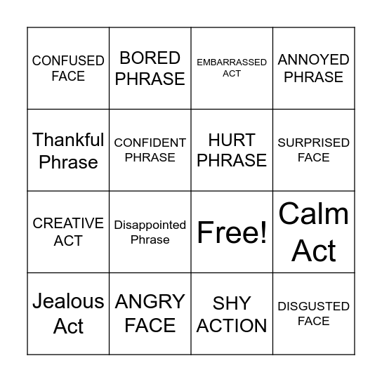 EMOTIONAL CHARADES Bingo Card