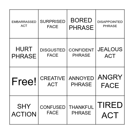 EMOTIONAL CHARADES Bingo Card