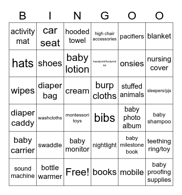 Baby Gift Bingo Card