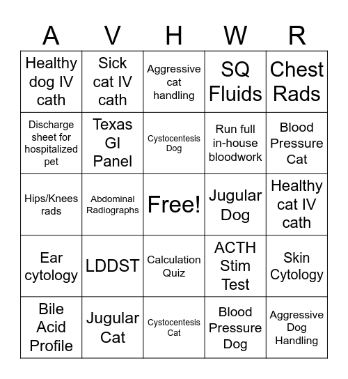 Vet Techs Rock! Bingo Card