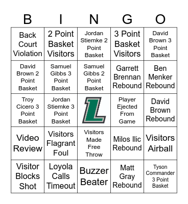 Loyola Men's Basketball Bingo Card