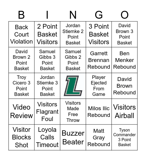 Loyola Men's Basketball Bingo Card
