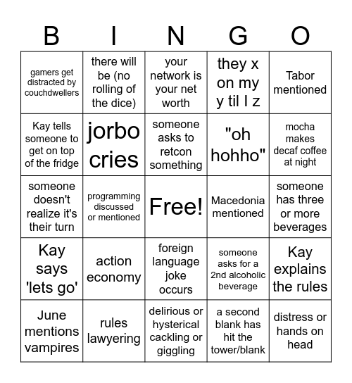 Gamer Bingo Card