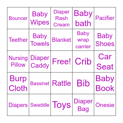 Baby Shower Bingo Card