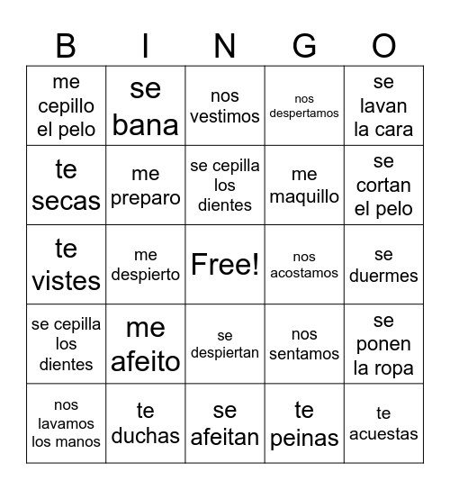 Nos lavamos los manos Bingo Card